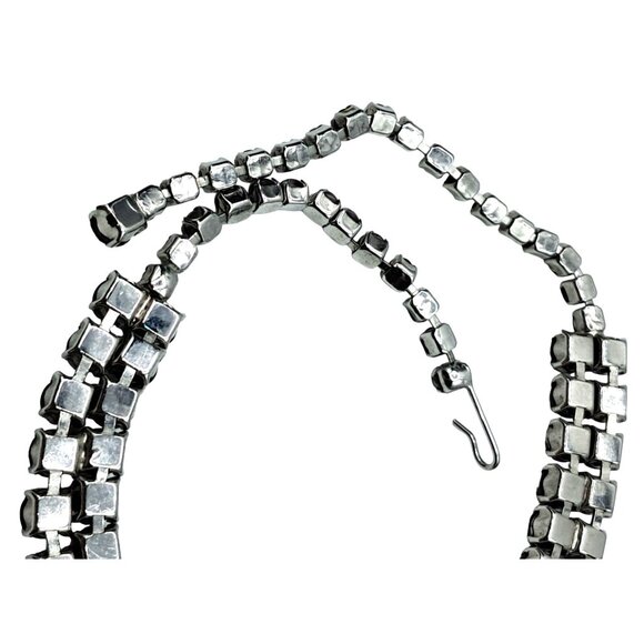 Vintage Rhinestone Choker Necklace Lavender Purple Cats Eye Satin Glass Costume - Picture 7 of 8